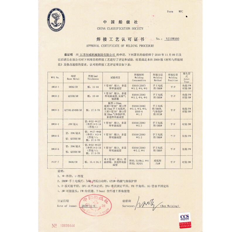 CCS Welding Process Certificate