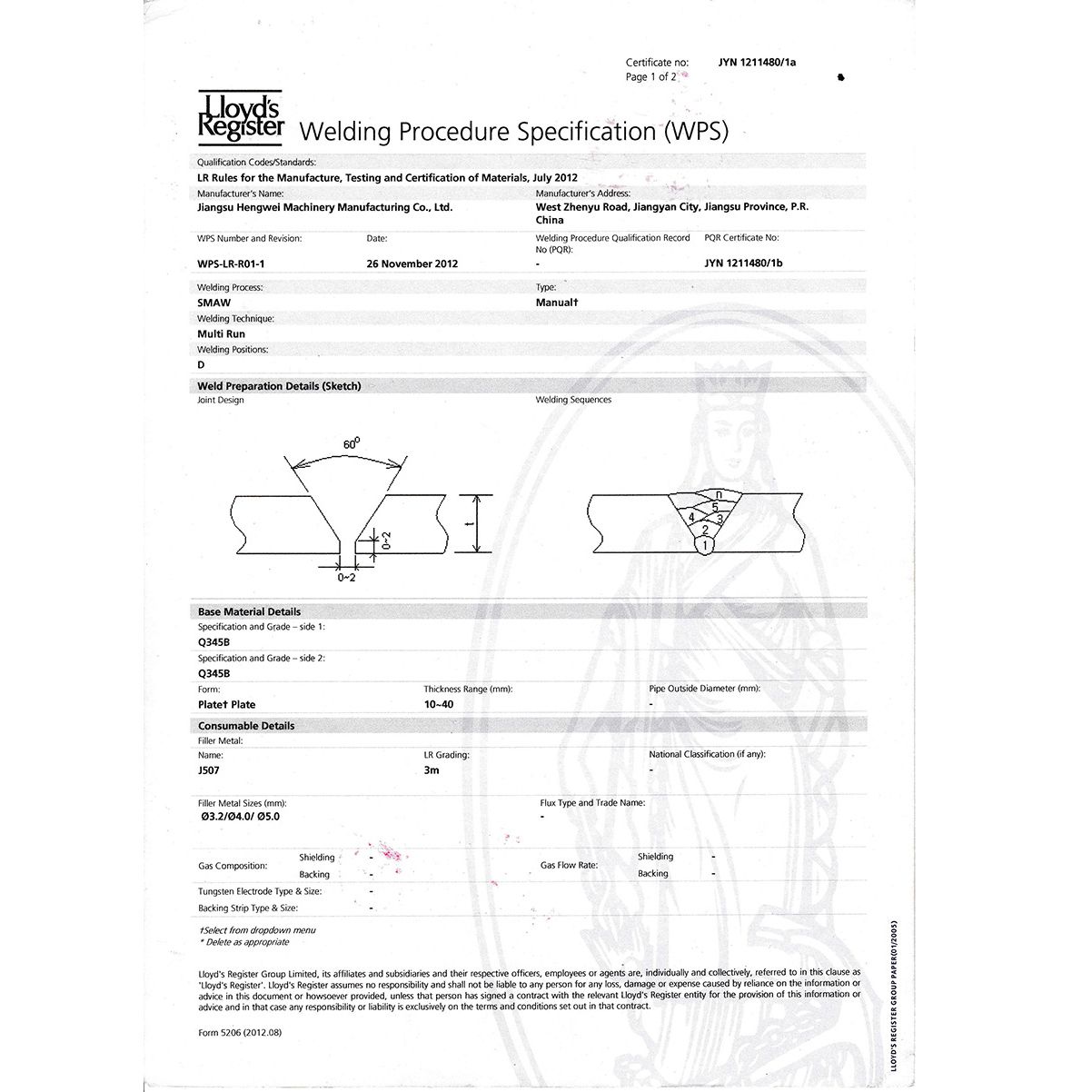 GL welding process certificate